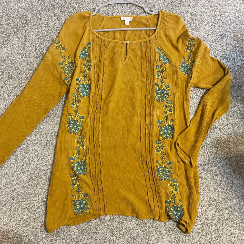Embroidered Mustard Top